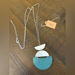 Silver and Turquoise Geometric Pendant Necklace